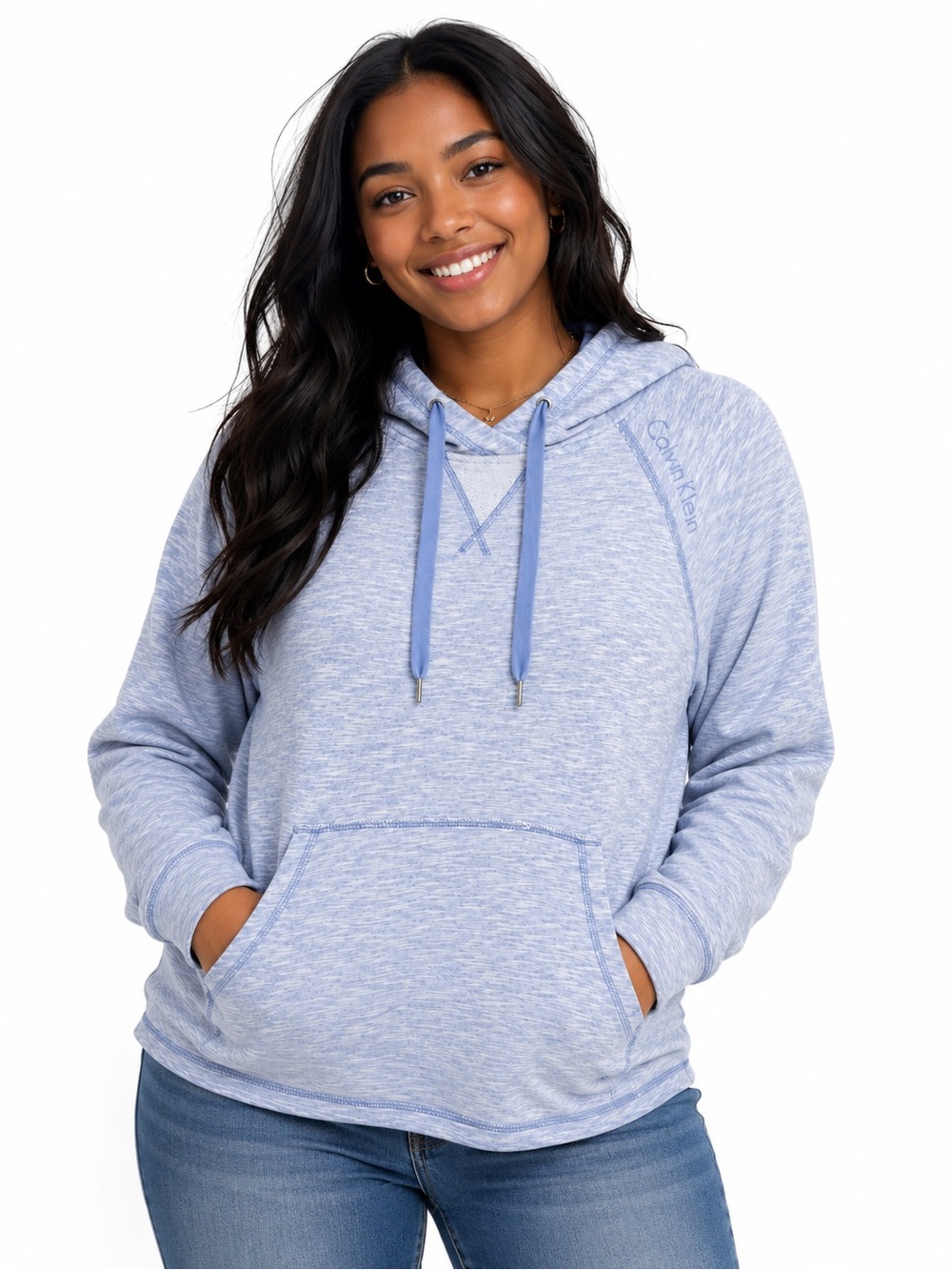 Calvin Klein Light Blue Space Dye Hooded Pullover Sweatshirt Women’s Large